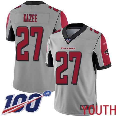 Atlanta Falcons Limited Silver Youth Damontae Kazee Jersey NFL Football #27 100th Season Inverted Legend